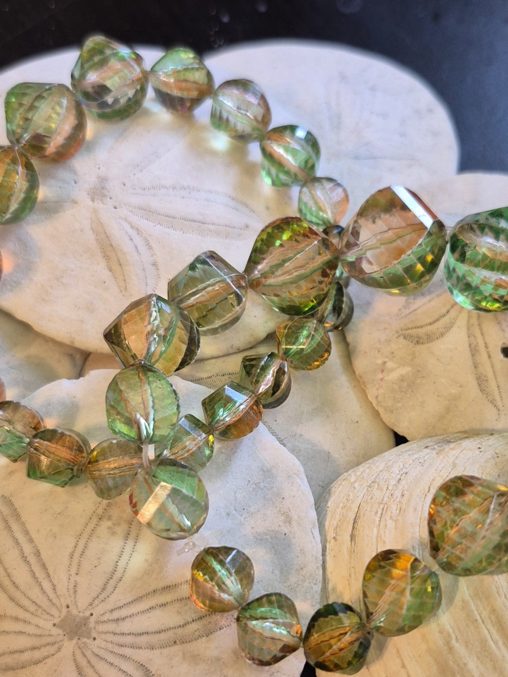 Green and Amber Faceted Acrylic Bead Bracelets- Unbranded